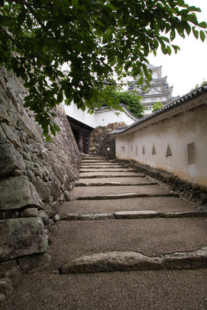 A view of the slope in the Himeji Castle. Hyogo, Japanの写真素材