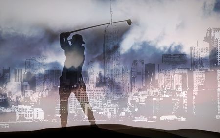 A person is playing golf in new york cityの写真素材