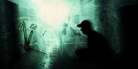 man with psychic pressure in a corridorの写真素材