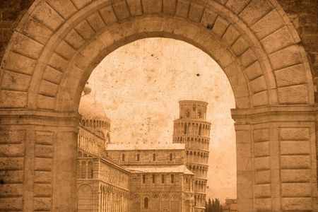 Retro look of the Tower of Pisaの写真素材
