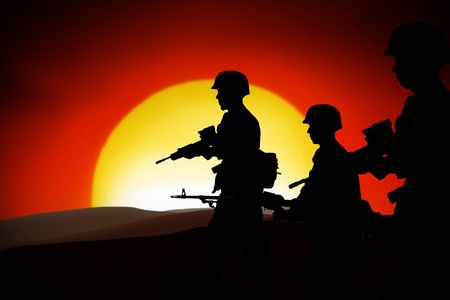 silhouettes of any Soldiers in back lightの写真素材