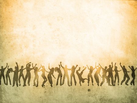 many happy people are dancing on the stageの写真素材