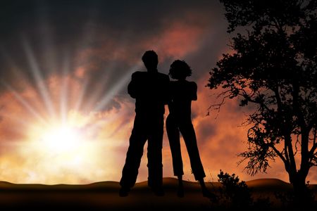 Couple in sunset, boy and girl friendship forever Couple in sunset, boy and girl friendship forever