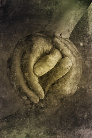 two hands shaking in retro design lookの写真素材