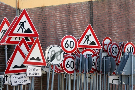 any traffic signs in front of the wallの写真素材