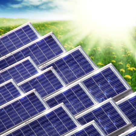 New blue solar panels in the  nature