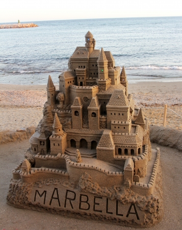 large sandcastle on the beach in spainの写真素材