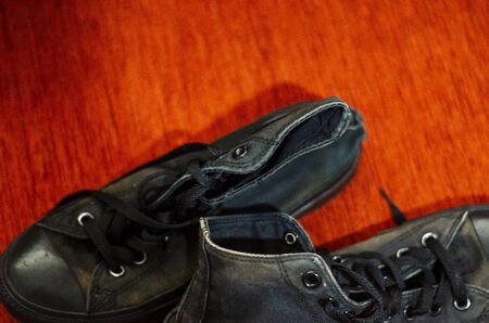 Ragged Black Stylish Shoes, Vintage Black Stylish Shoesの写真素材