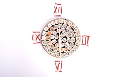 collection of different rolls served on the round plate の写真素材