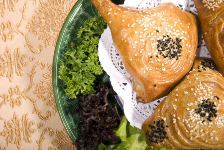Asian baked pies with sesameの写真素材