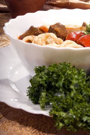 Asian noodle soup with meat and vegetablesの写真素材