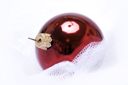 Red Christmas ball isolated on white backgroundの写真素材