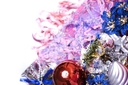 Different Christmas decorations on the soft colorful materialの写真素材