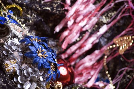 Christmas ball, flowers and pink materialの写真素材