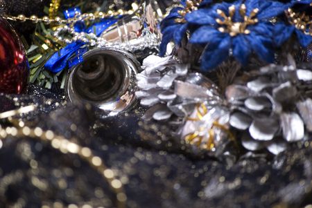 Different Christmas decorations  on the sheer black materialの写真素材