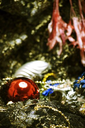 Christmas decorations on the sheer black materialの写真素材