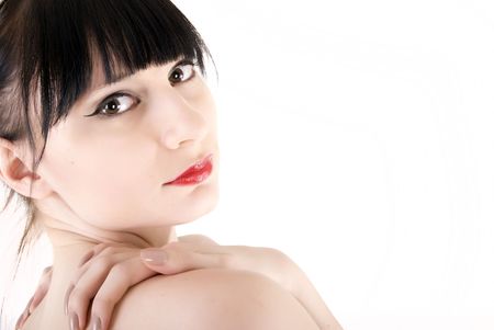 Portrait of a young beautiful brunette posingの写真素材