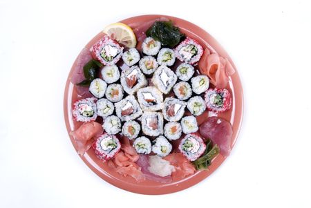 collection of different rolls served on the round plate の写真素材