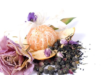 Composition made of dried flowers and citrusの写真素材