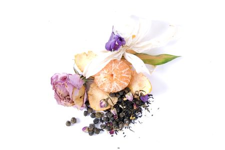 Composition made of dried flowers and citrusの写真素材