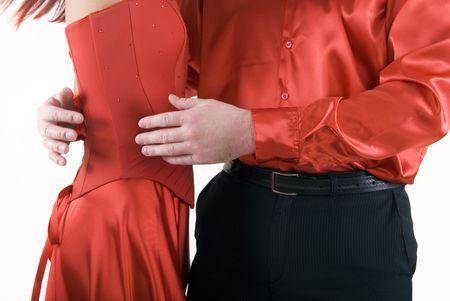 Young couple in red  close-upの写真素材