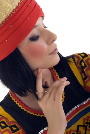 Portrait of a young beautiful brunette in Asian style の写真素材