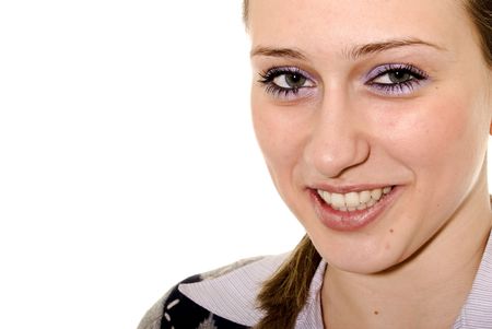 Portrait of a young  beautiful blonde being happy close-upの写真素材