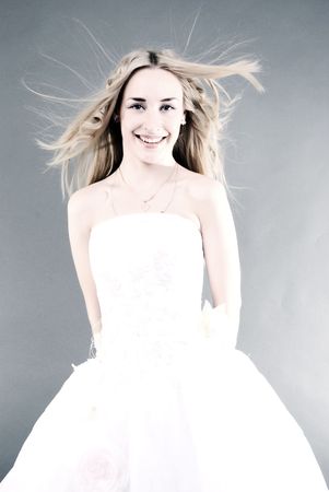 Young beautiful bride is full of happinessの写真素材