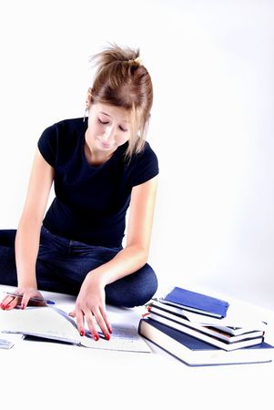  young female student studying diligentlyの写真素材