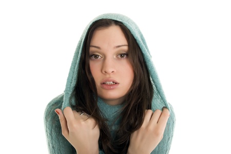 Portrait of a young beautiful brunette with a lost expressionの写真素材