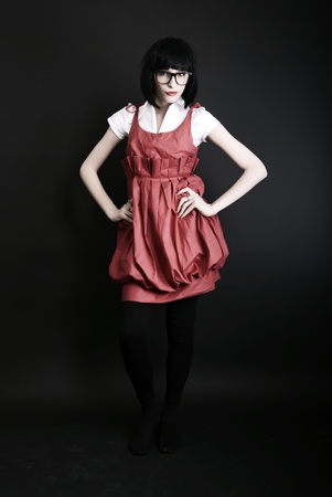 Portrait of the young brunette looking  eccentricの写真素材