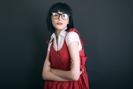 Portrait of the young brunette looking  eccentricの写真素材