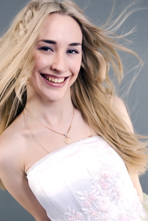 Young beautifu  bride  being full of happinessの写真素材