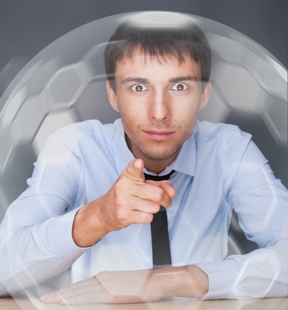 Business Man pressing digital button, futuristic technologyの写真素材