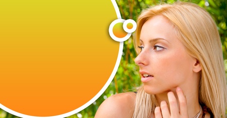 Face of the young beautiful sexy woman outdoors , Blank balloon with copyspace for your text and logo の写真素材