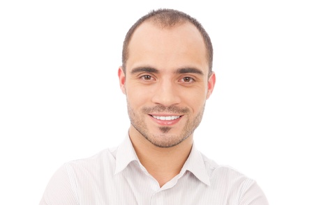 Handsome smiling man. Isolated over white background.の写真素材