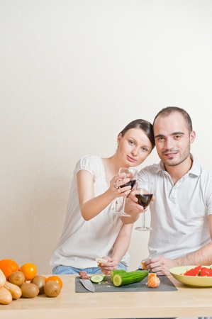 Young love couple cooking. Big copyspaceの写真素材
