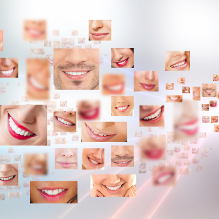 Faces of smiling people in set. Healthy teeth. Smile
