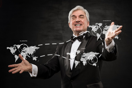 Excited business man succeed in international business - conceptual photoの写真素材