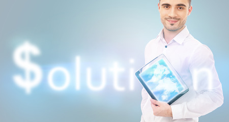 Business man using mobile solutions for his businessの写真素材