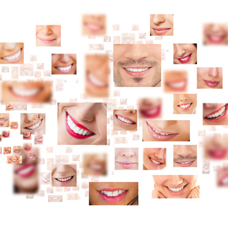 Faces of smiling people in set. Healthy teeth. Smileの写真素材