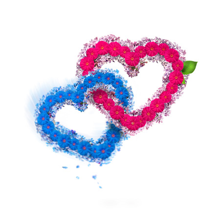 Valentine background: two hearts made of flowersの写真素材
