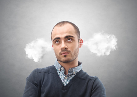 Portrait of a man with steam from his ears
