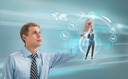 Doctor working with futuristic touch screen interfaceの写真素材