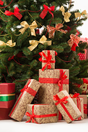 Christmas Tree and Christmas gift boxesの写真素材