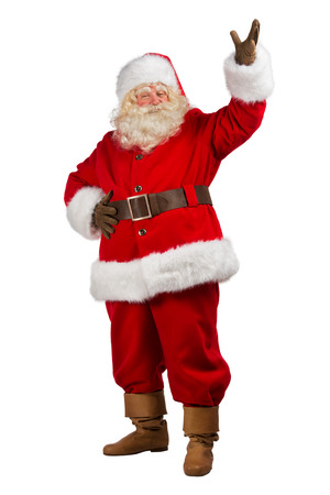 Full Body Shot of Santa Claus with his hands open isolated on white backgroundの写真素材