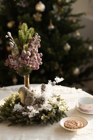 Christmas interior in natural light of sunny dayの写真素材