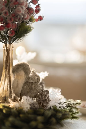 Christmas interior in natural light of sunny dayの写真素材