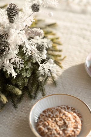 Christmas interior in natural light of sunny dayの写真素材