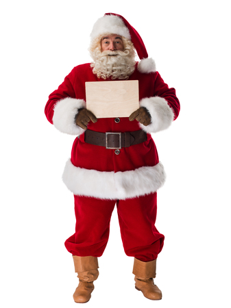 Santa Claus  holding blank sign Portrait Isolated on White Backgroundの写真素材